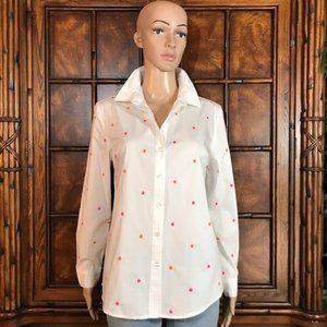 Lemon Way Cotton Blend Embroidered Sherbet Dot Button Down Shirt